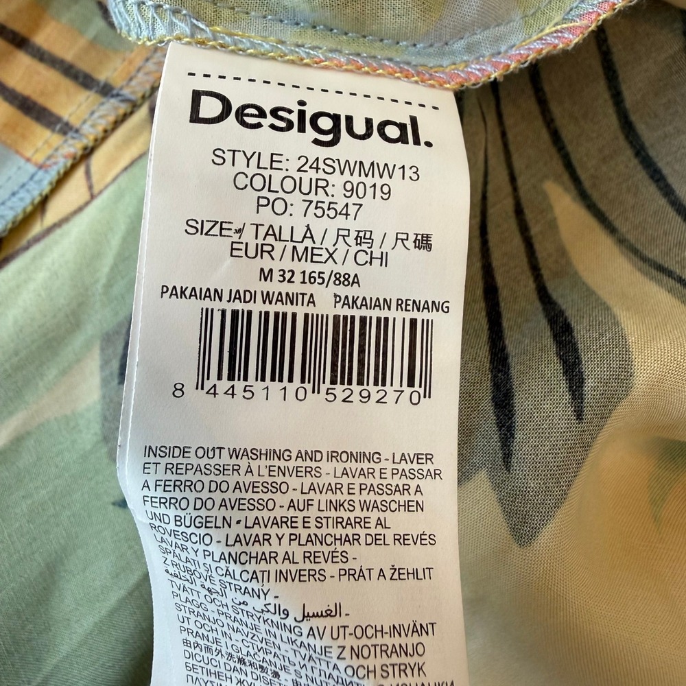 Desigual Tropical Floral Wrap Midi Dress Yellow Boho Resort Beach Vacation M - Picture 12 of 15